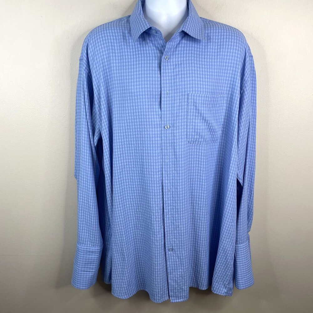 Bruno Conte Single Needle Vintage Check Mens Dress Shirt 18.5 36 37 French Cuff
